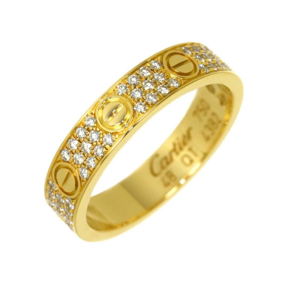 Cartier Love Small SM #48 Ring, Pave Diamonds, 18K YG Yellow Gold 750, LOVE Ring